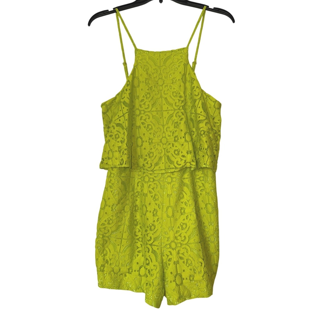 Lilly Pulitzer Lime Green Lace Popover Romper Size 6 High Neck Halter Sleeveless